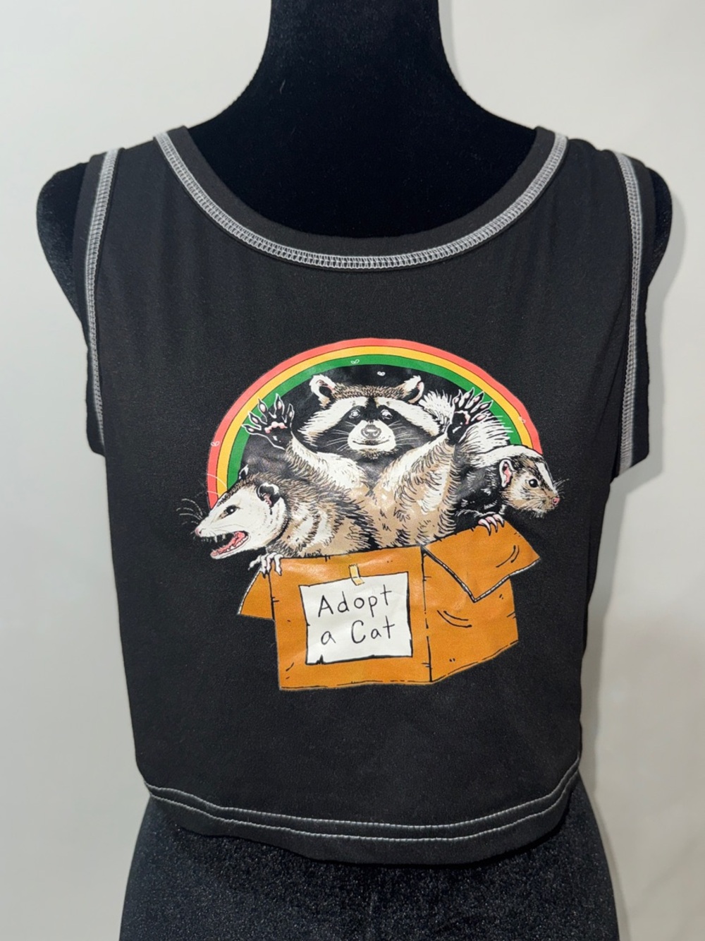 ROMWE Black Crop Tank with Rainbow & Orange Box Graphic